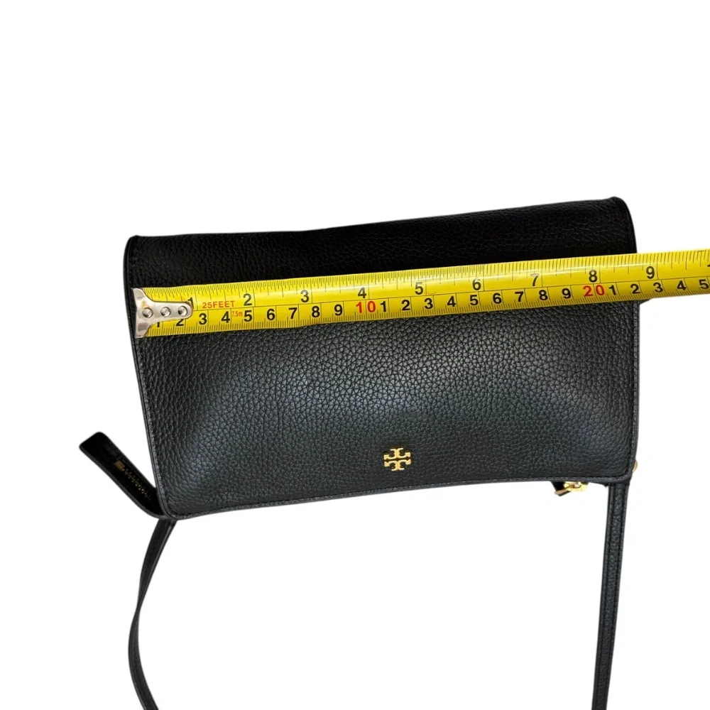 Tory Burch black leather small zip top bag